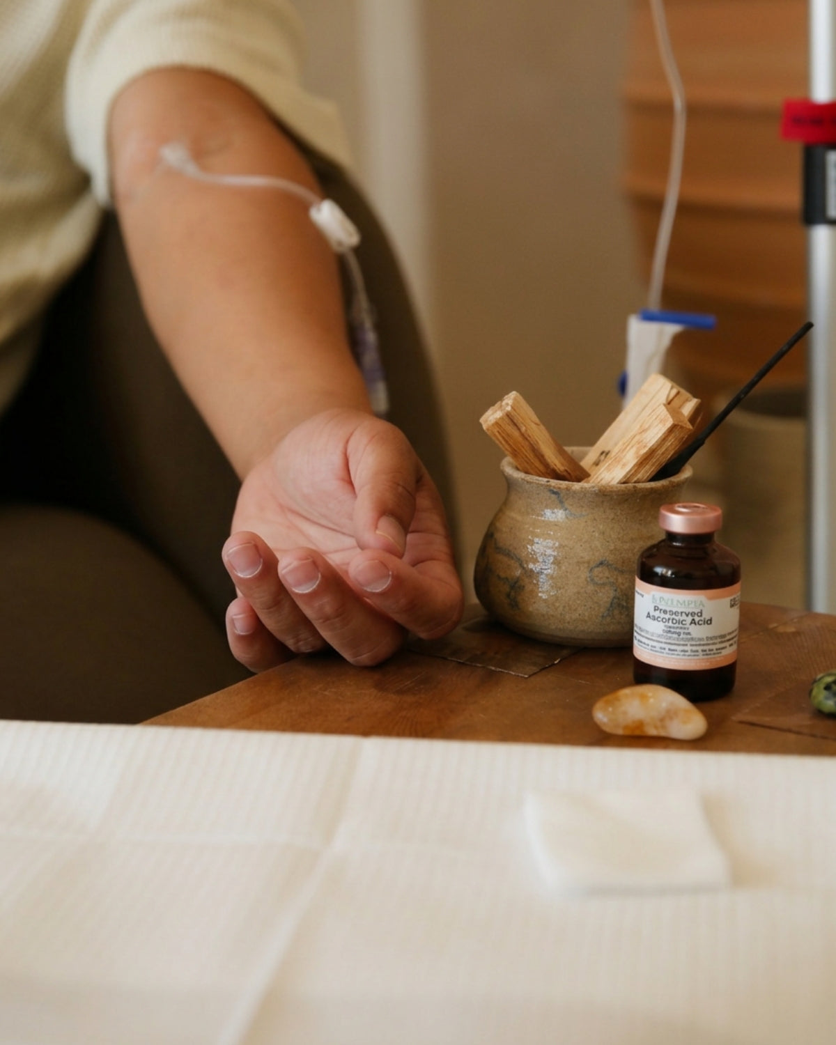 Registered nurse preparing a mobile IV therapy session in an Aventura residence
